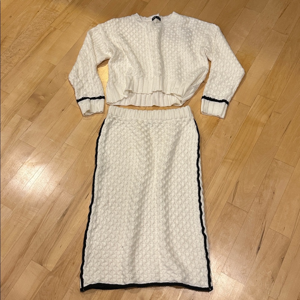 SHEIN Cream Knit Sweater and Skirt Set